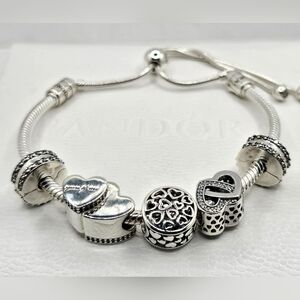 ❤️ 6pc Authentic Pandora LOVE ADJUSTABLE BRACELET GIFT 🎁 SET